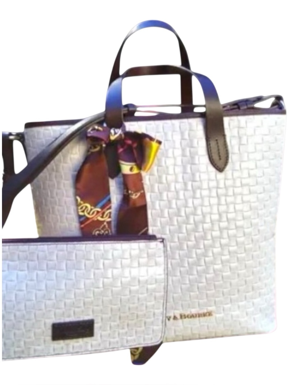 Dooney & Bourke Liliana White Woven Tote Bag with Matching Pouch